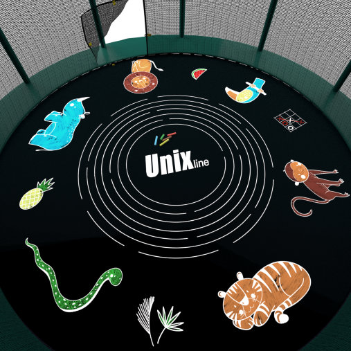 Батут пружинный с защитной сеткой UNIX line SUPREME GAME 12ft (зеленый) + Basketball