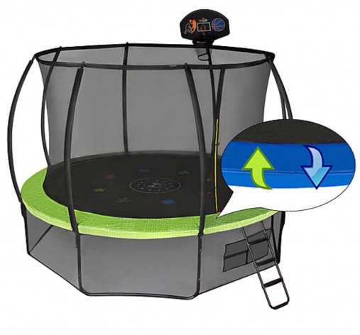 Батут Hasttings Air Game Basketball 10FT (3,05 м) с баскетбольным кольцом + внутренней сеткой и двухсторонним защитным матом (зеленый/синий)