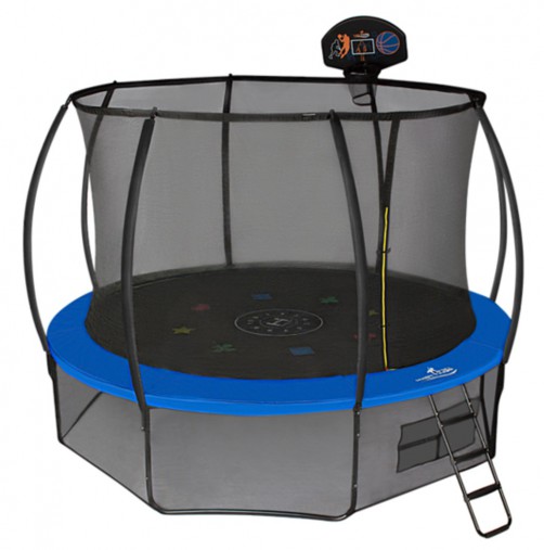Батут Hasttings Air Game Basketball 12FT (3,66 м) с баскетбольным кольцом + внутренней сеткой и двухсторонним защитным матом (зеленый/синий)