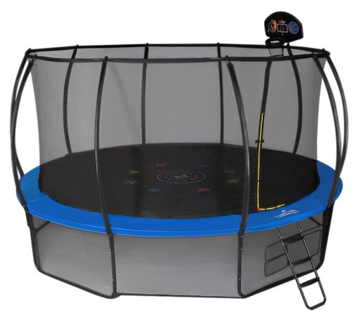 Батут Hasttings Air Game Basketball 15FT (4,6 м) синий с баскетбольным кольцом + внутренней сеткой и двухсторонним защитным матом (зеленый/синий)