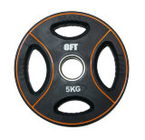 Диск олимпийский полиуретановый черный с четырьмя хватами 5 кг Original Fit.Tools ф50 мм