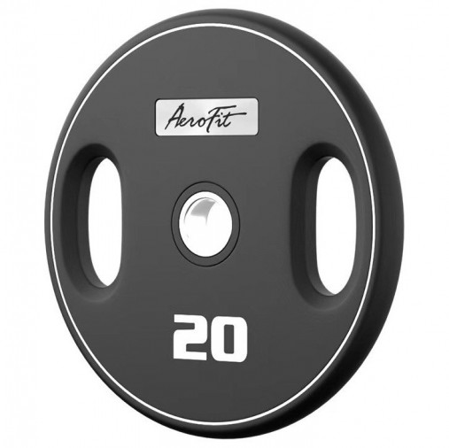 Олимпийский полиуретановый диск AeroFit 20 кг, черный, с 2-мя хватами