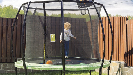 Батут Hasttings Air Game 10FT (3,05 м) с внутренней сеткой и двухсторонним защитным матом (зеленый/синий)