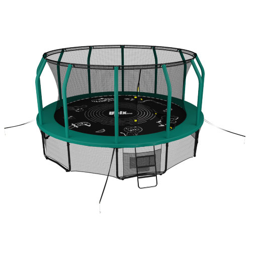 Батут каркасный UNIX line 12 ft (3.66 м) SUPREME GAME (green) с внутренней защитной сетью, зеленый