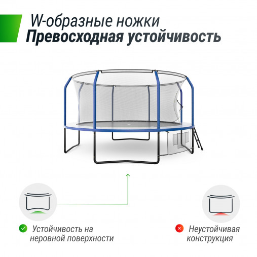Батут каркасный UNIX line 14 ft (4.27 м) SUPREME GAME (синий) с внутренней защитной сетью и лесницей