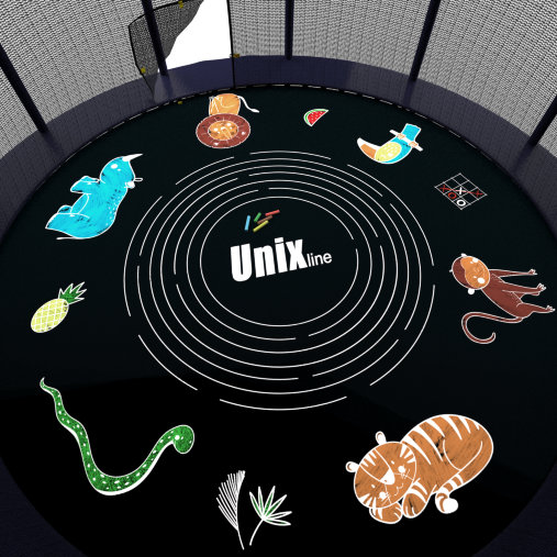 Батут каркасный UNIX line 14 ft (4.27 м) SUPREME GAME (синий) с внутренней защитной сетью и лесницей