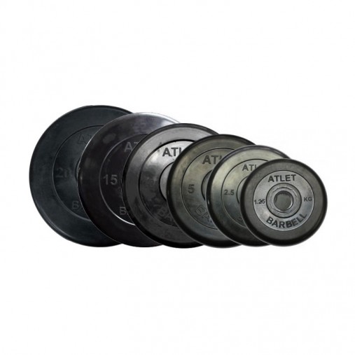 Набор обрезиненных дисков, черные MB Barbell, D-51 мм, 1,25-20 кг, АТЛЕТ (общий вес 107,5 кг) 6 пар