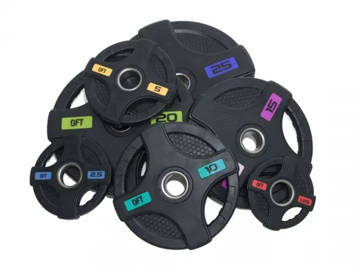 Набор черных олимпийских дисков 51 мм OFT 2HGP 1,25-20 кг (общий вес 107,5 кг) обрезиненных с двойным хватом (12 блинов)