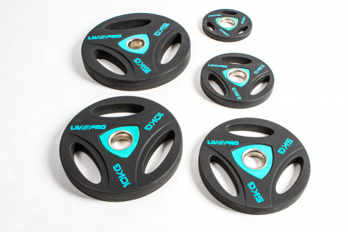 Набор олимпийских дисков 51 мм LIVEPRO Urethane Training 1,25-25 кг (157,5 кг) с хватами